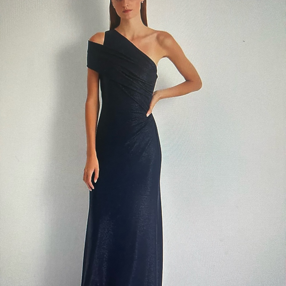 Ralph Lauren Blue Asymmetrical Backless Gown